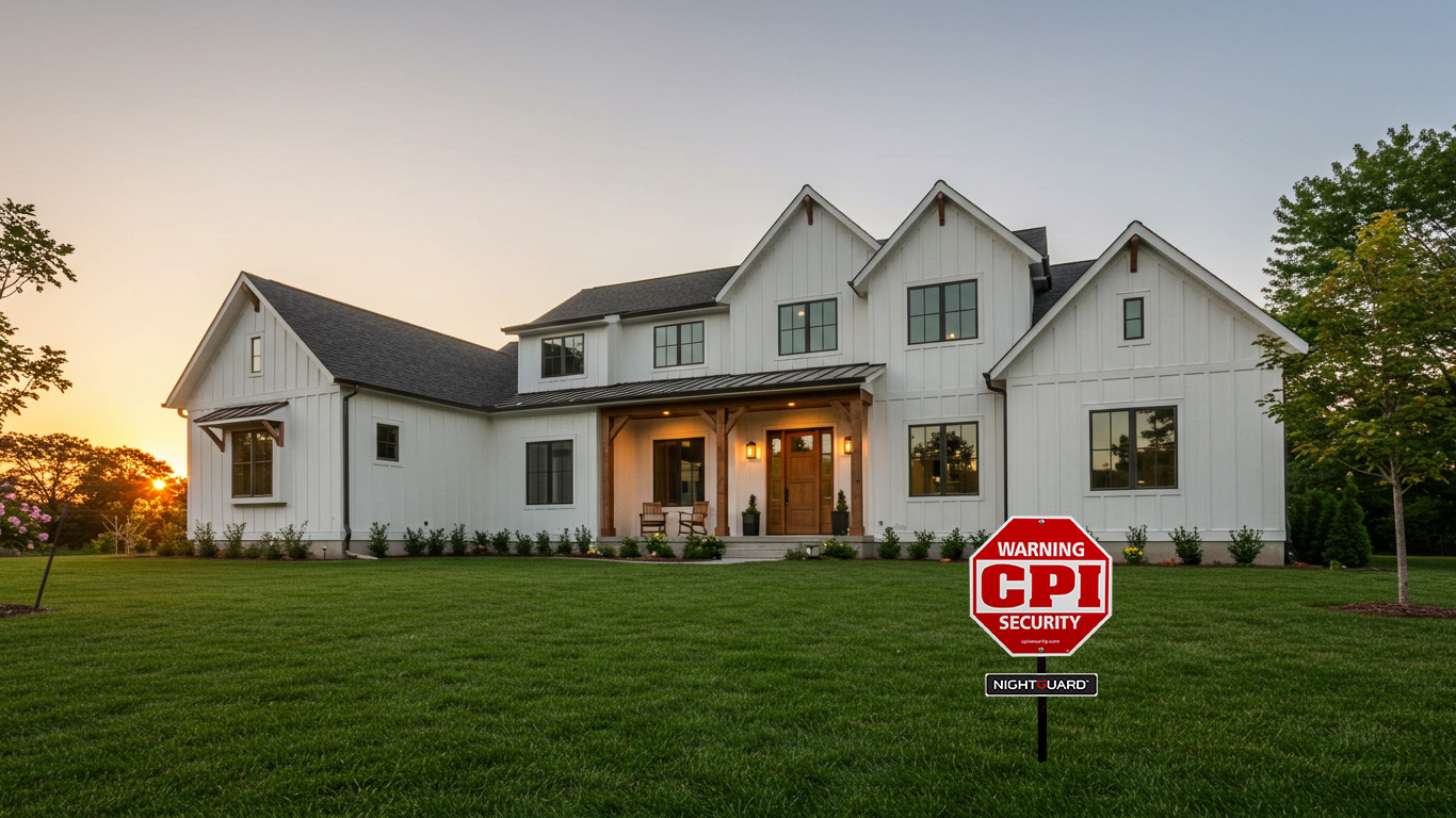 a white house with a CPI Security sign